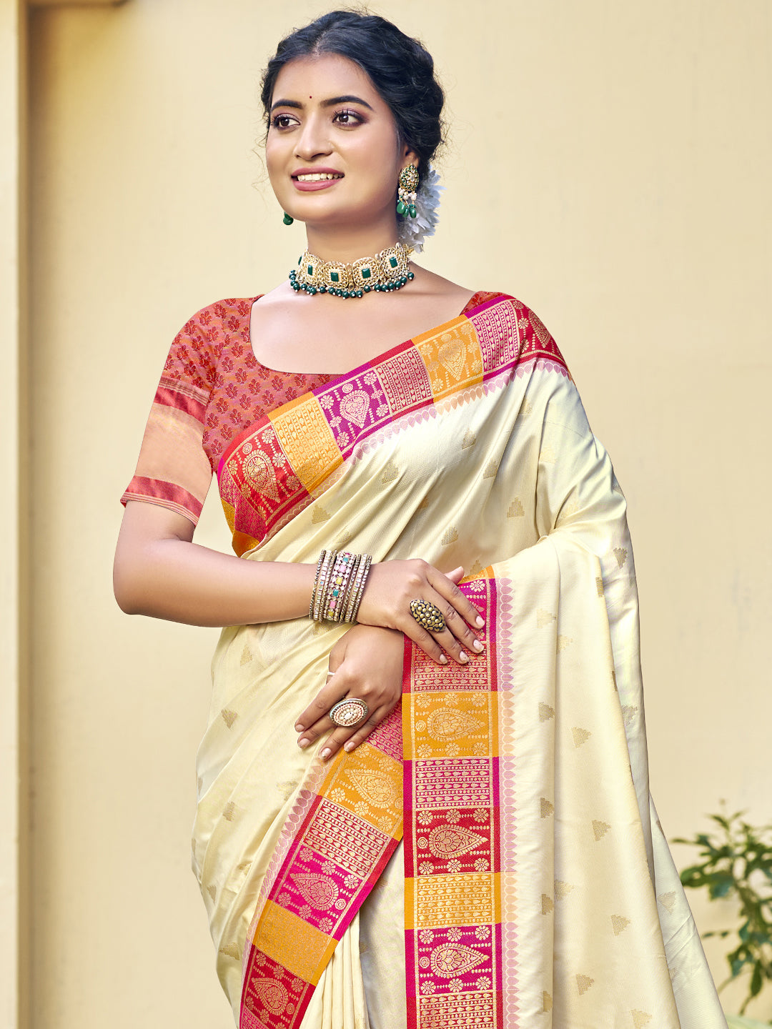 Cream Silk Saree