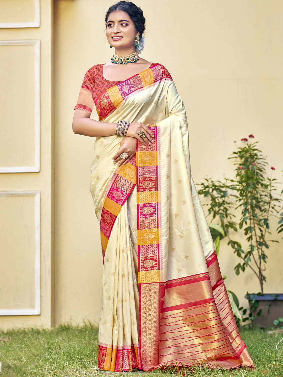 Cream Silk Saree