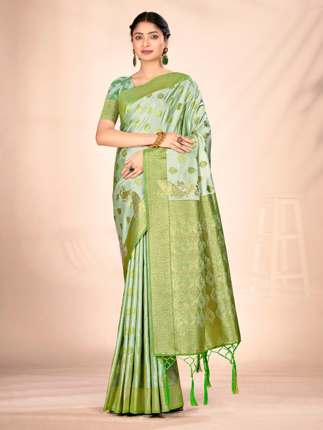 Sangam Green Satin Silk Saree