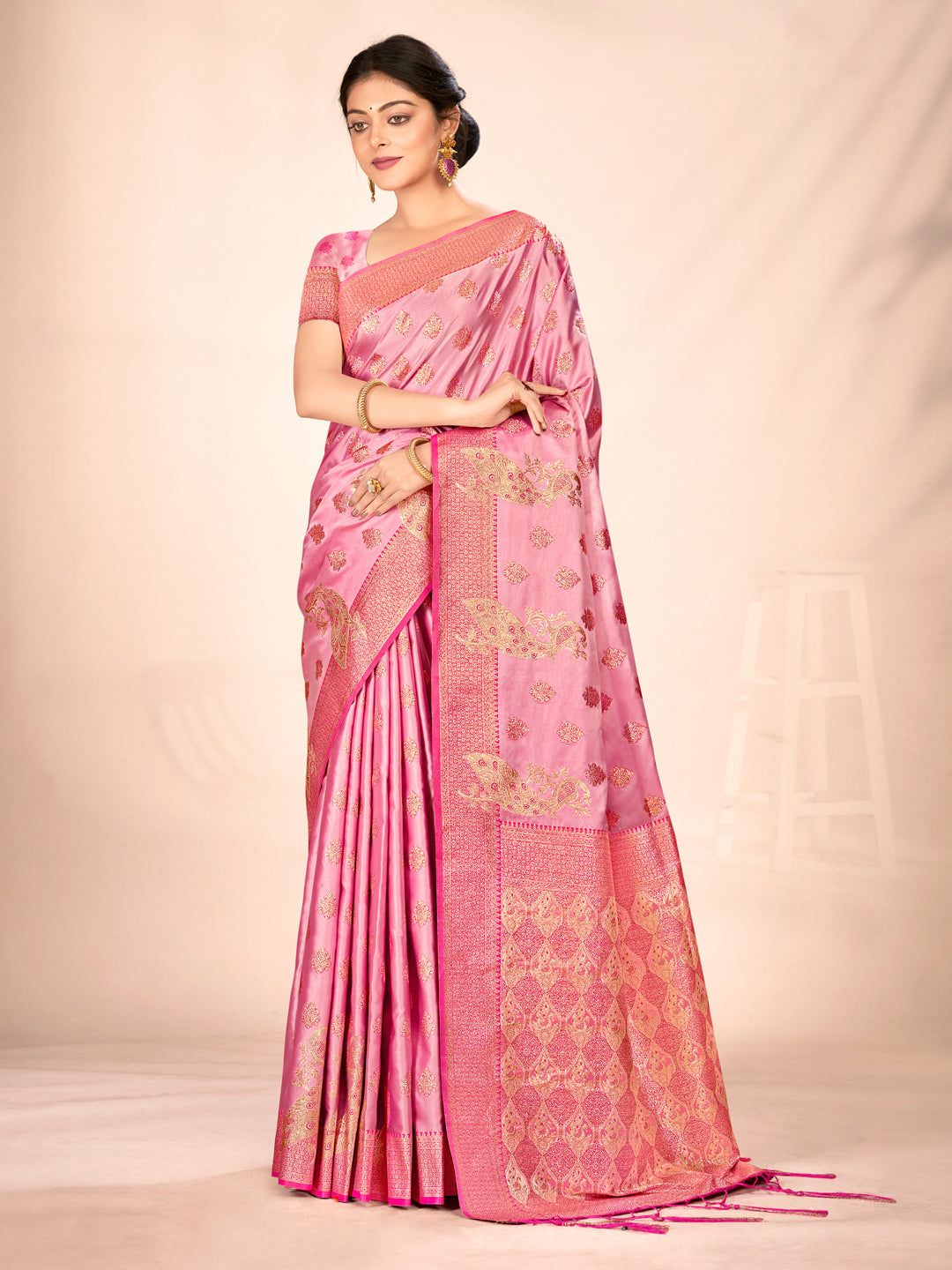 Sangam Pink Satin Silk Saree