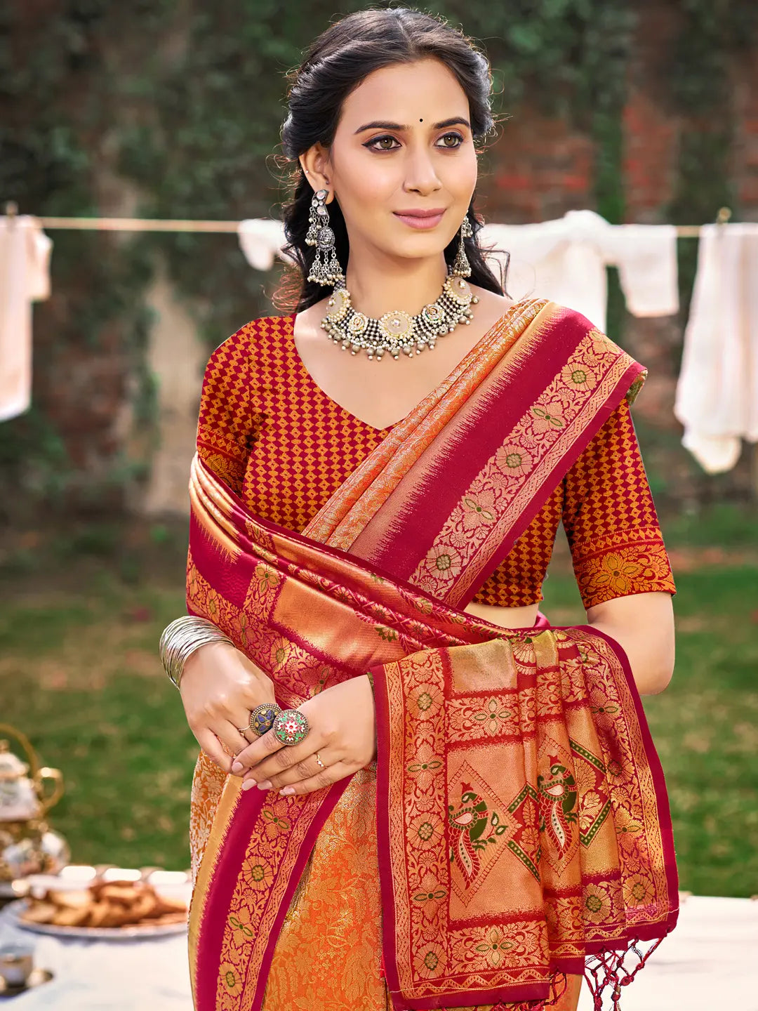 Orange Banarasi Silk Saree