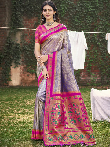 Purple Banarasi Silk Saree