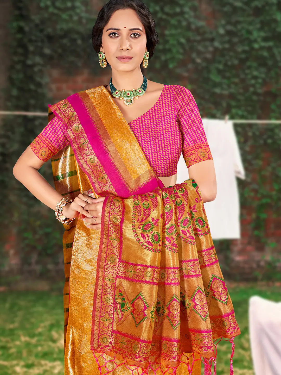 Mustard Yellow Banarasi Silk Saree