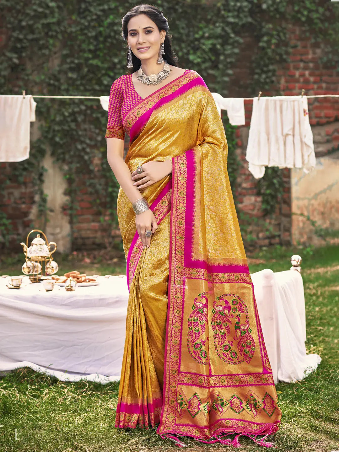 Mustard Yellow Banarasi Silk Saree