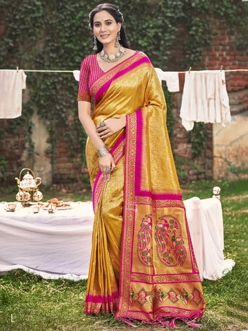 Mustard Yellow Banarasi Silk Saree