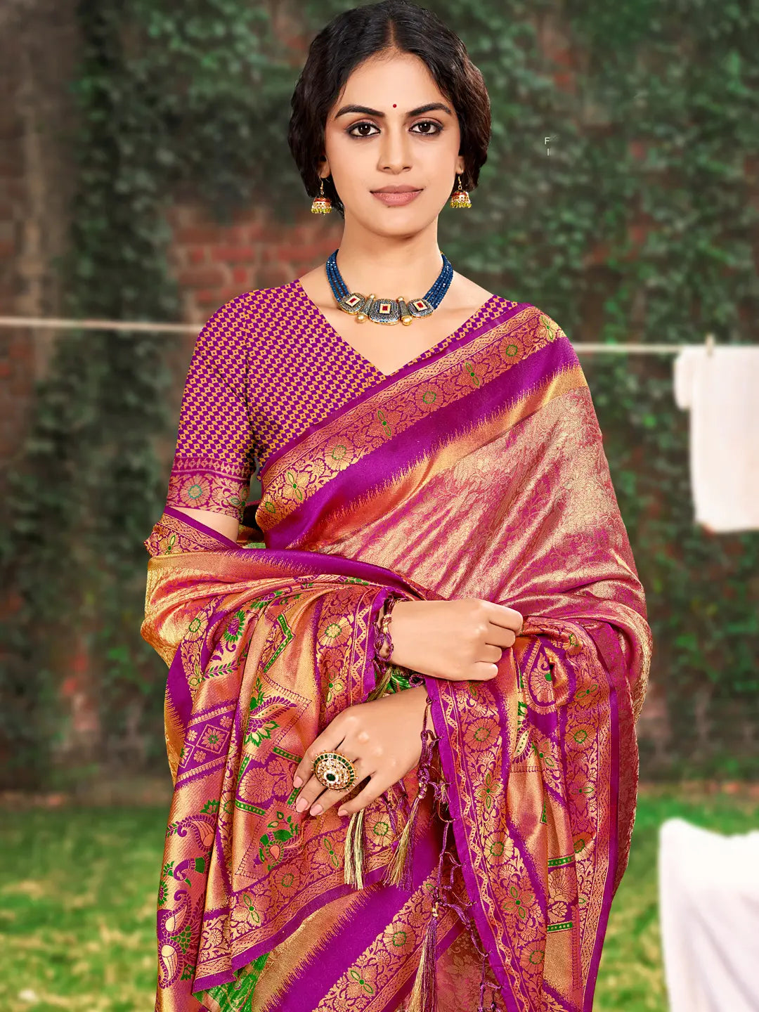 Peach Banarasi Silk Saree