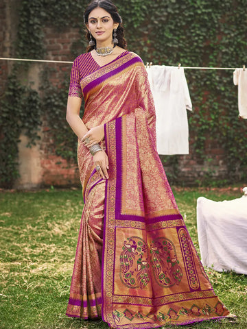 Peach Banarasi Silk Saree