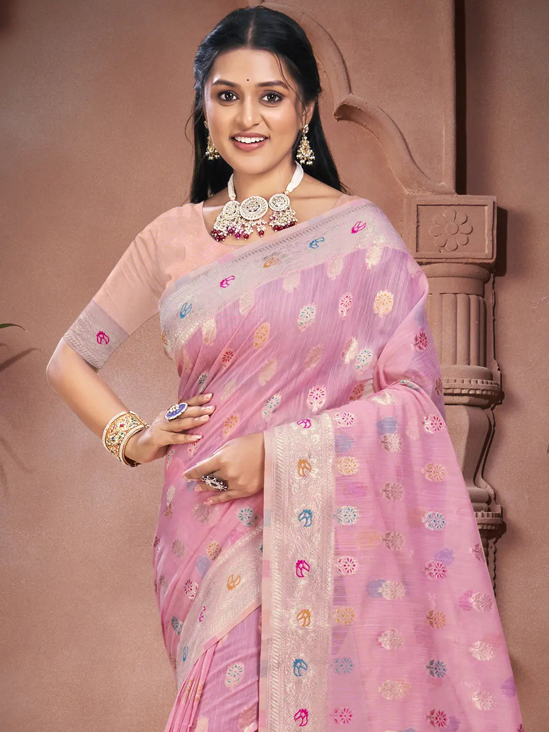 Pink Cotton Saree