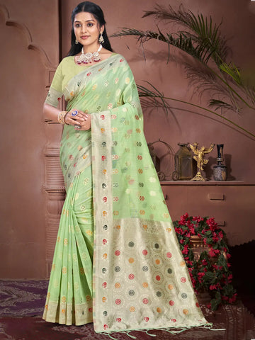 Pista Green Cotton Saree