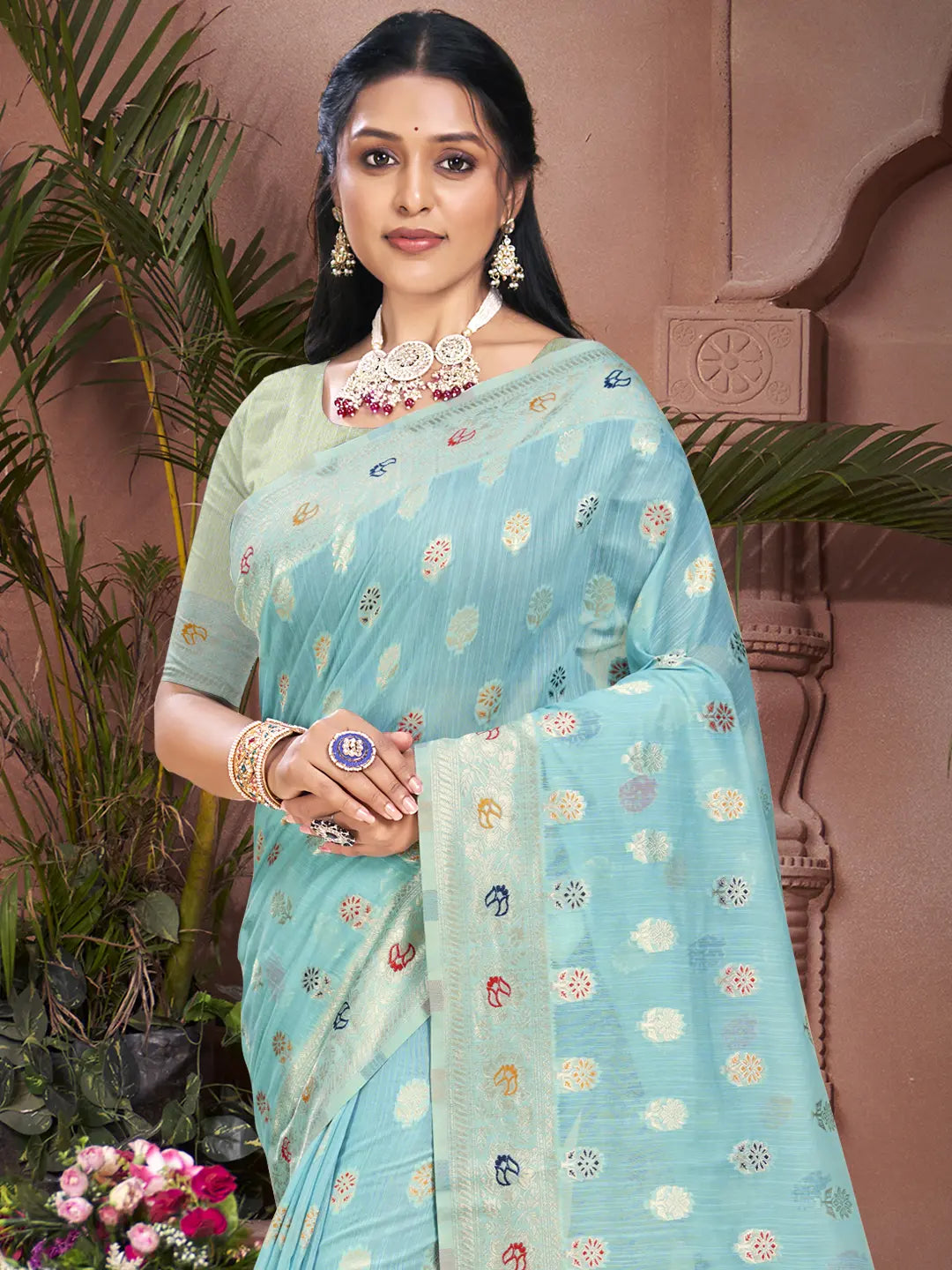 Sky Blue Cotton Saree