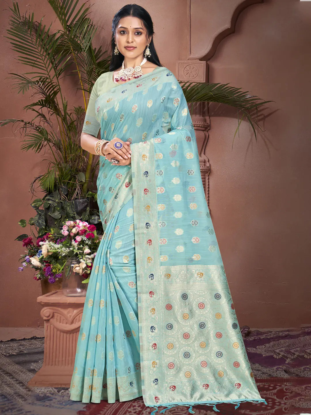 Sky Blue Cotton Saree