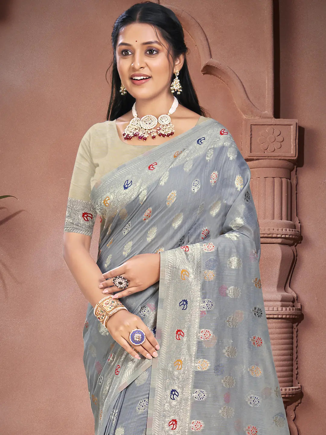 Gray Cotton Saree