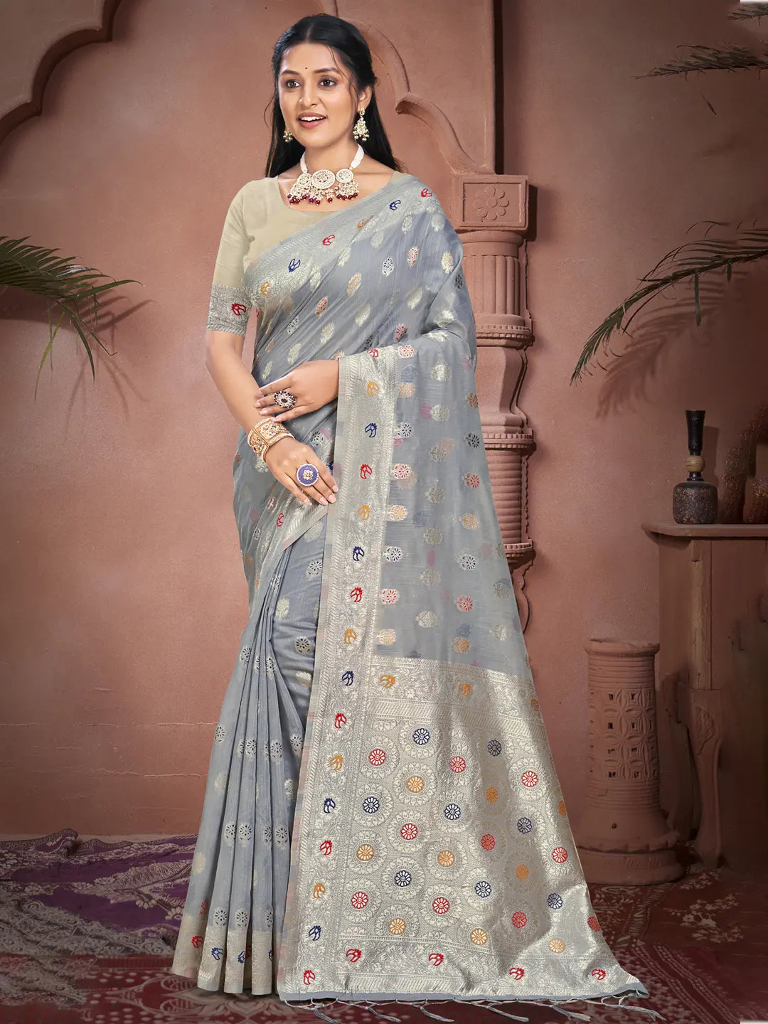 Gray Cotton Saree