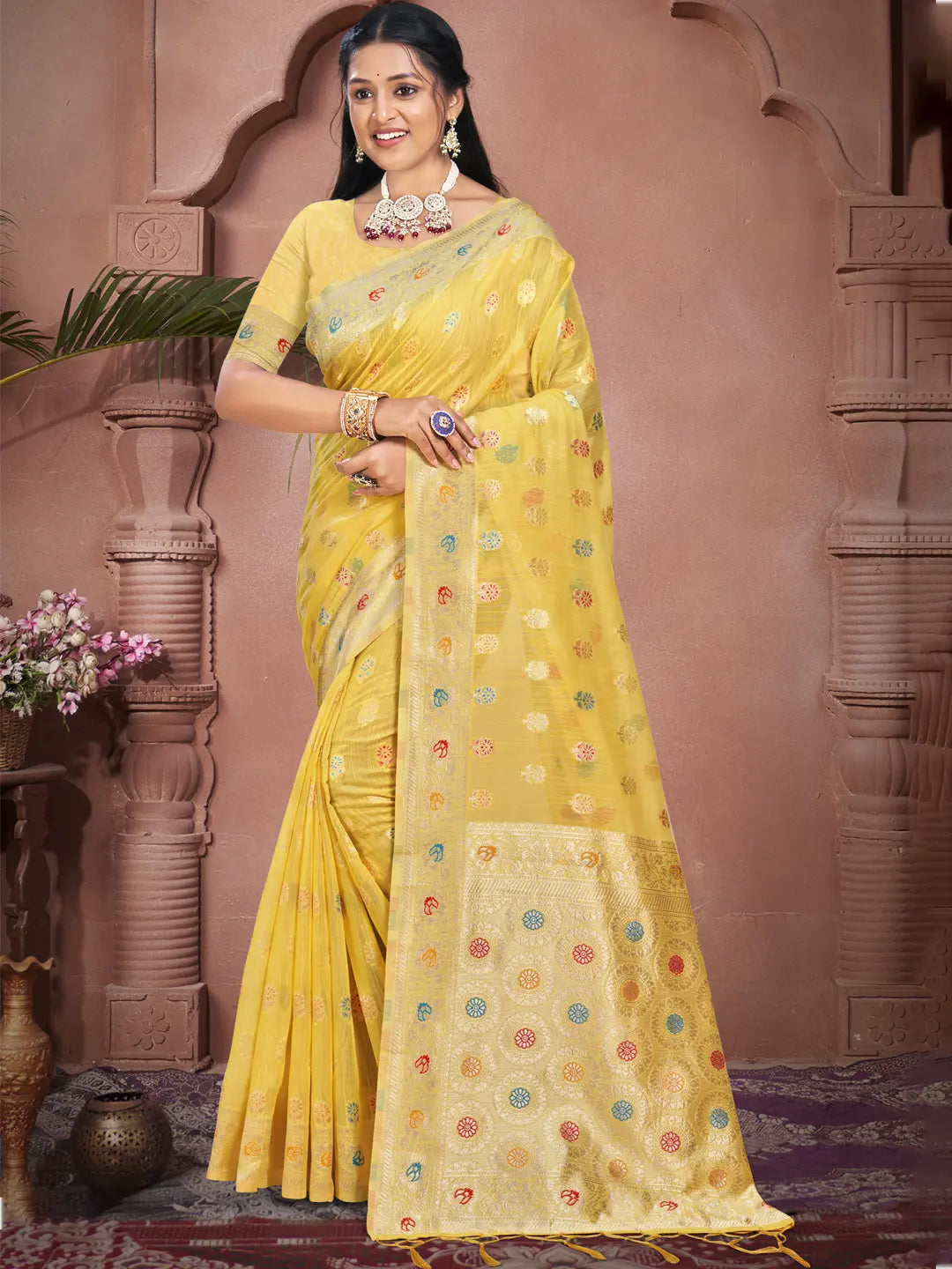 Yellow Cotton Saree