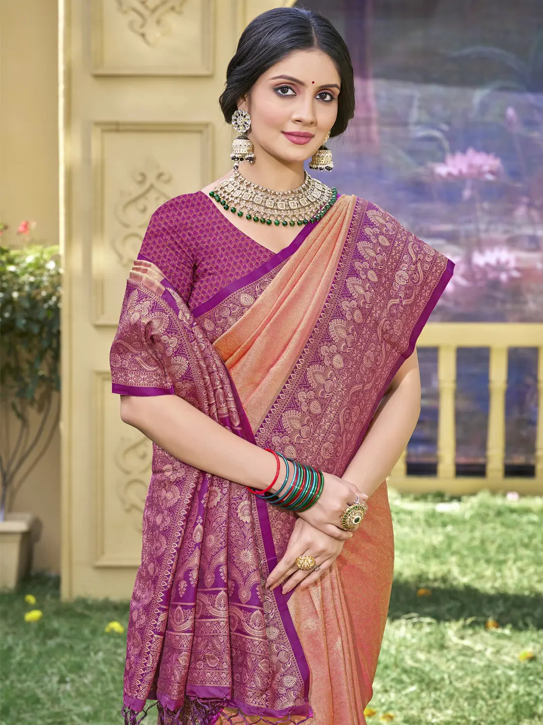 Peach Banarasi Silk Saree