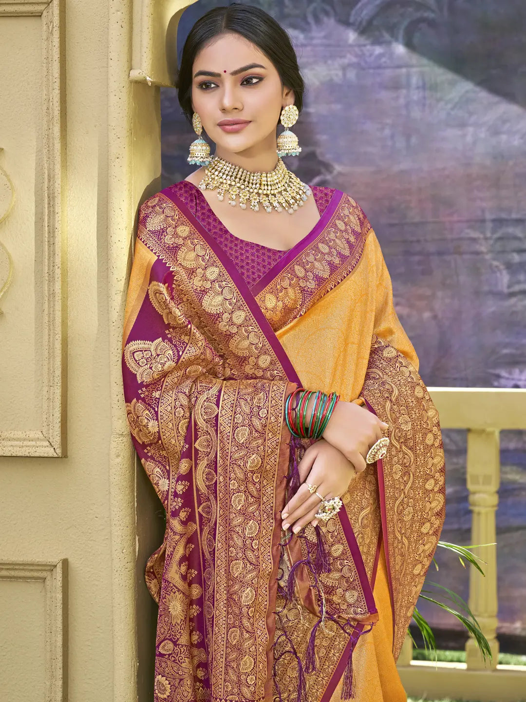 Mustard Yellow Banarasi Silk Saree