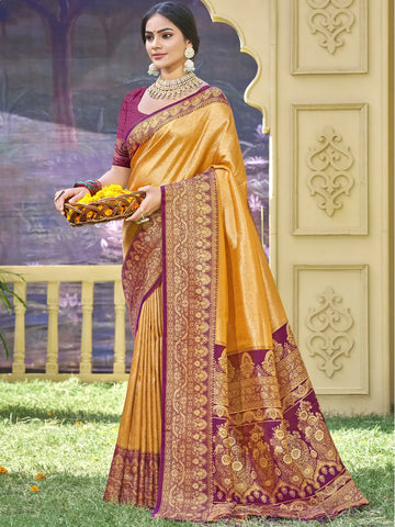 Mustard Yellow Banarasi Silk Saree