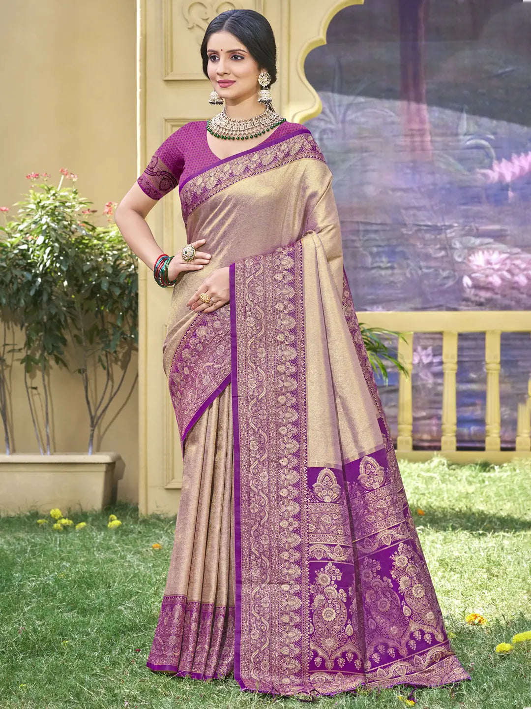 Gray Banarasi Silk Saree