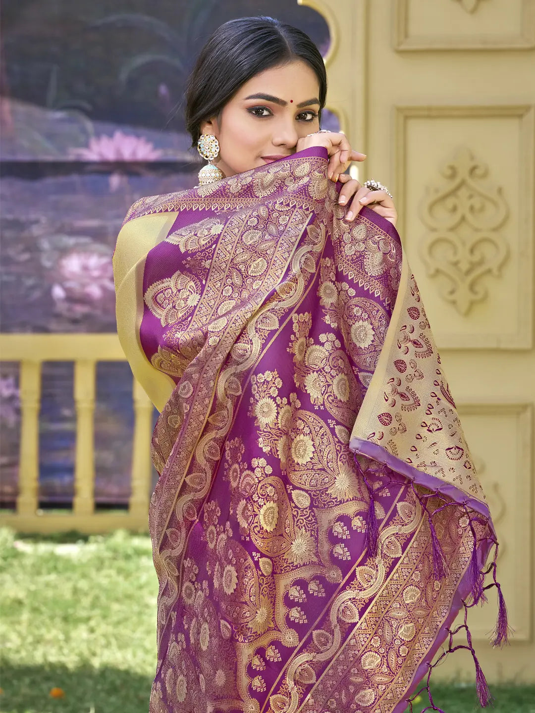 Cream Banarasi Silk Saree