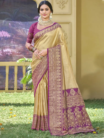 Cream Banarasi Silk Saree