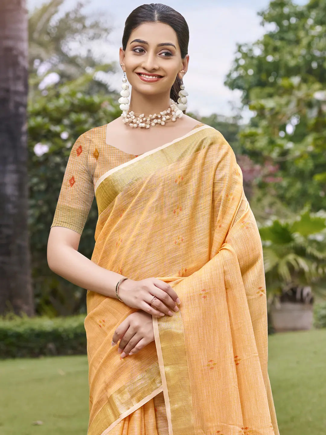 Peach Cotton Saree