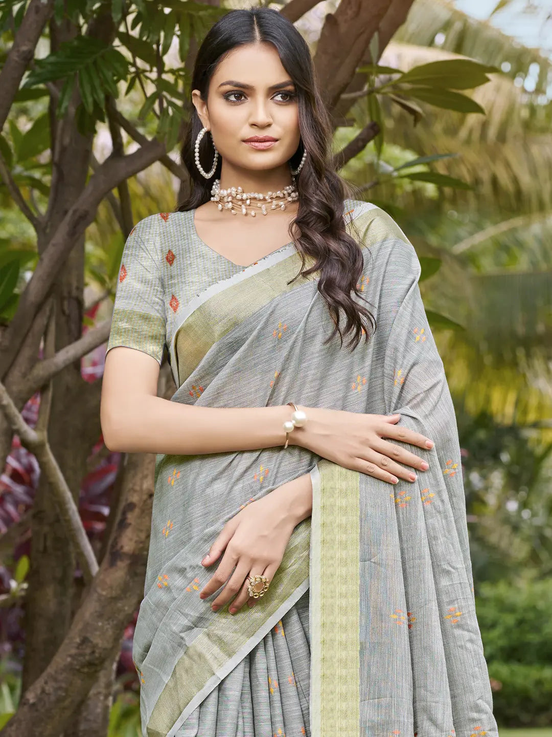 Gray Cotton Saree