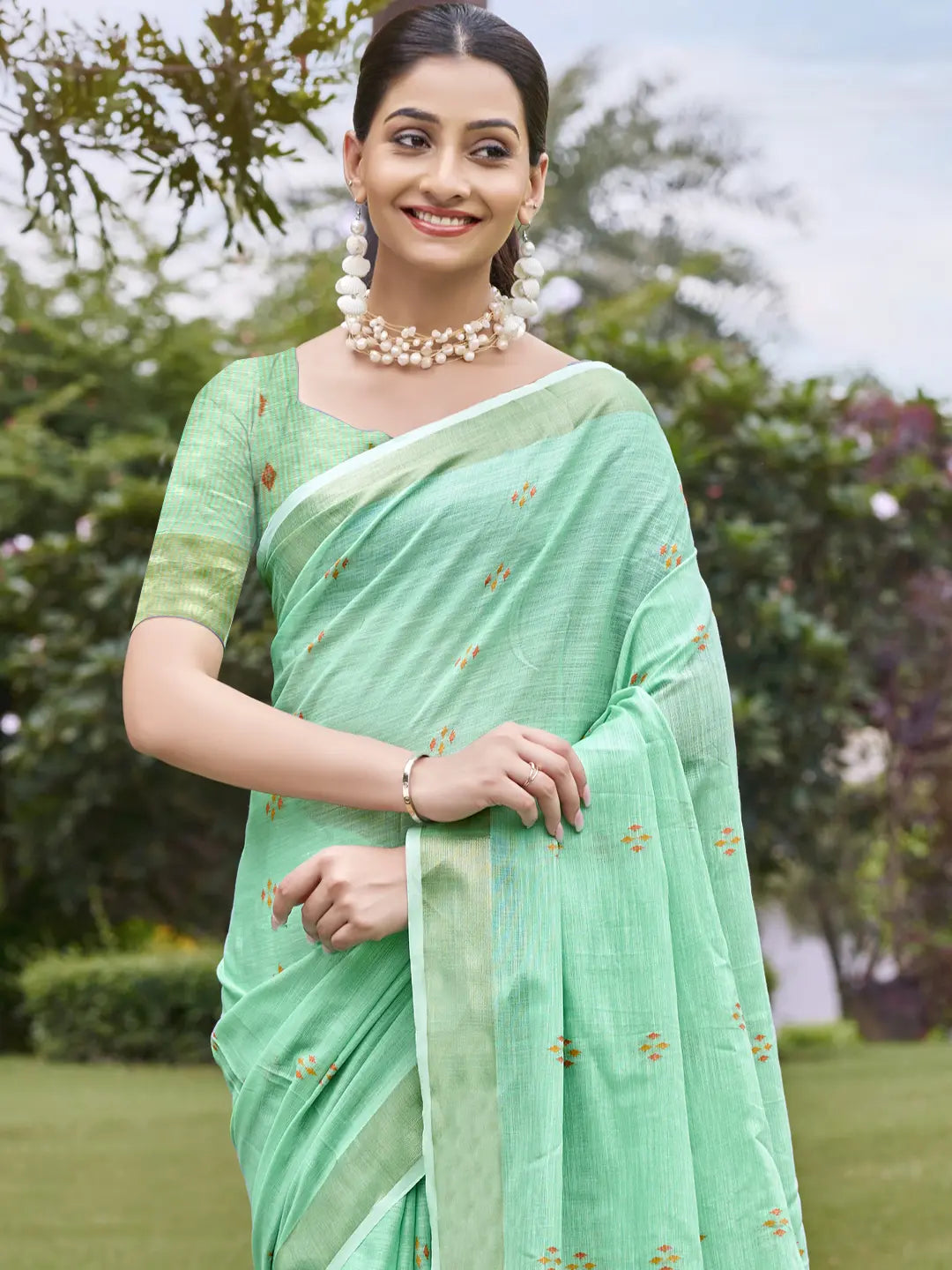 Turquoise Cotton Saree