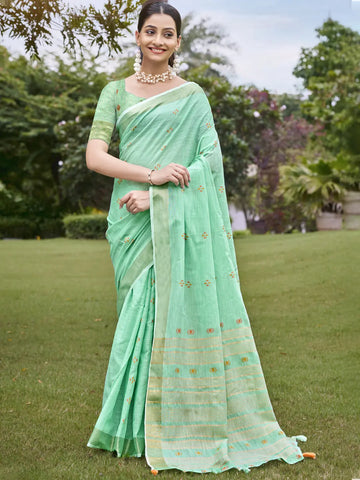 Turquoise Cotton Saree