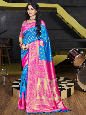 Sangam Sky Blue Silk Saree