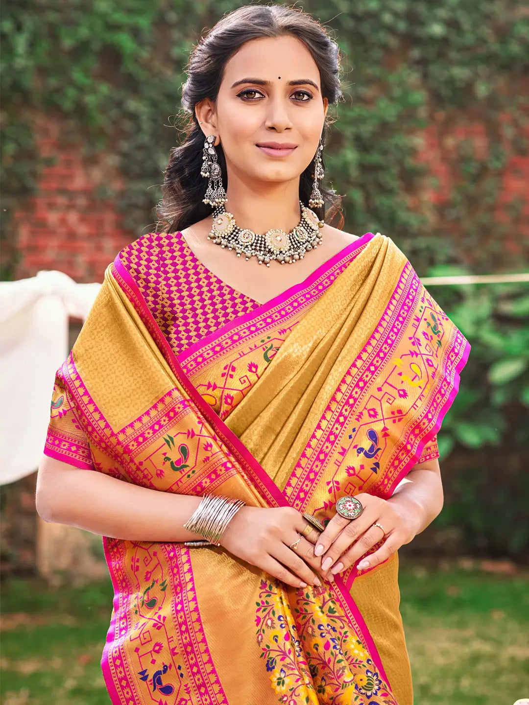 Mustard Yellow Paithani Silk Saree