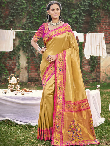 Mustard Yellow Paithani Silk Saree