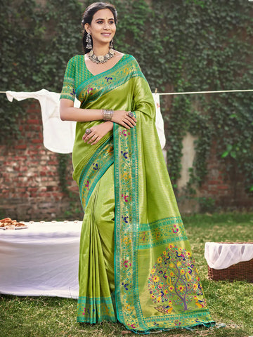 Light Green Paithani Silk Saree