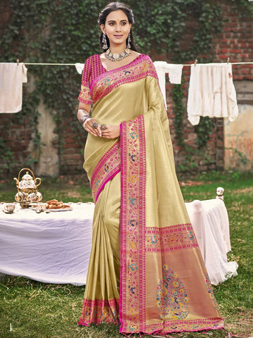 Cream Paithani Silk Saree