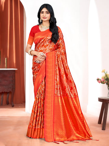 Sangam Orange Kanjivaram Silk Saree