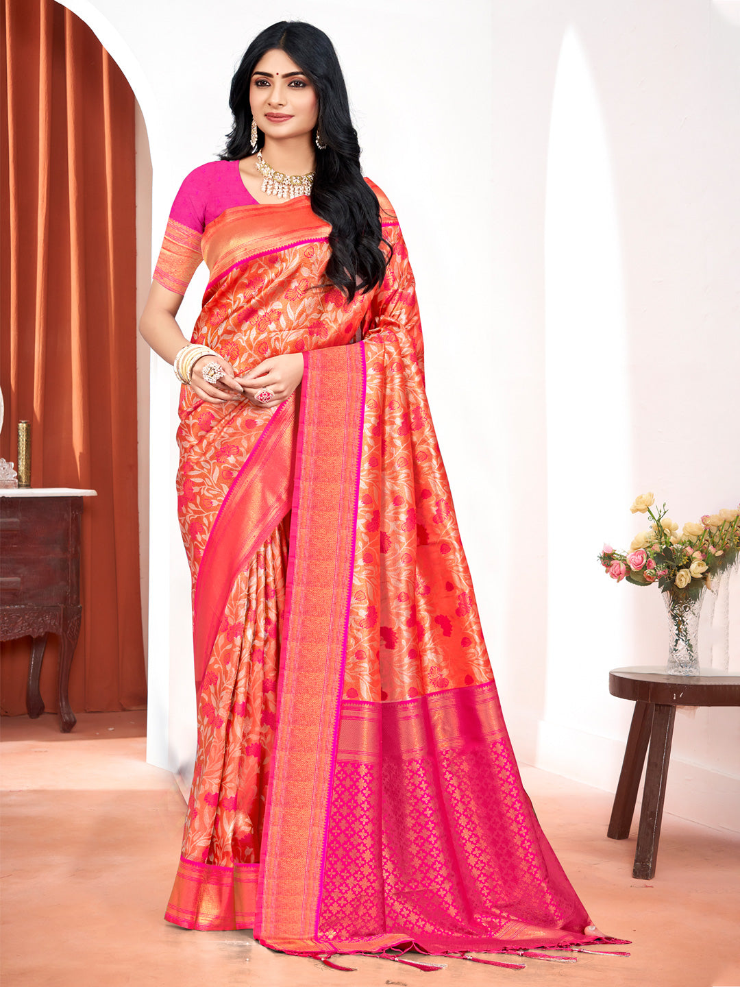 Sangam Pink Kanjivaram Silk Saree