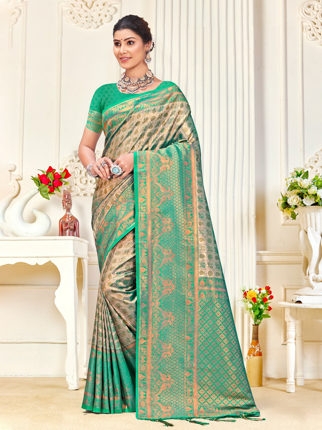 Sangam Green Kanjivaram Silk Saree