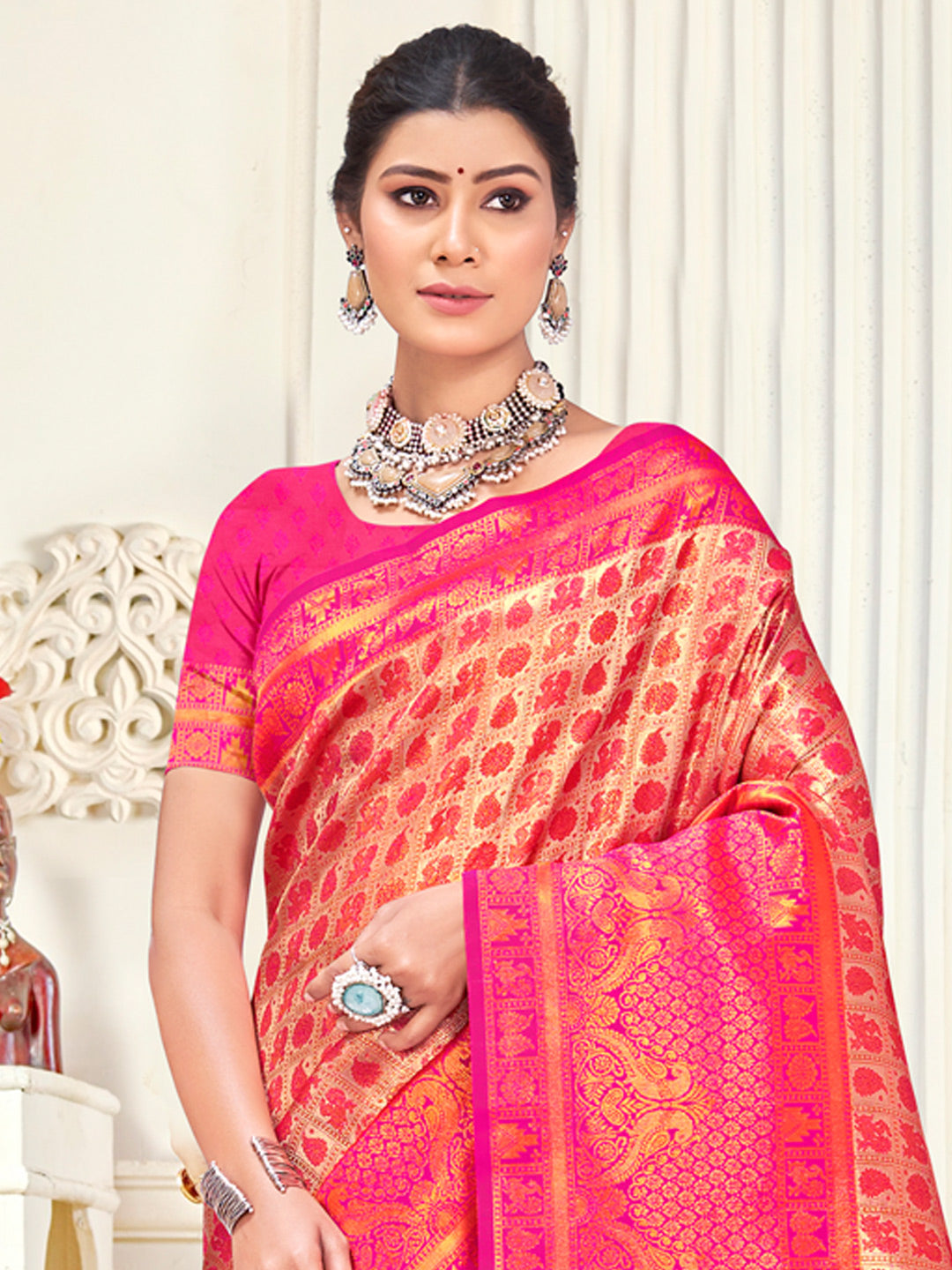 Sangam Pink Kanjivaram Silk Saree