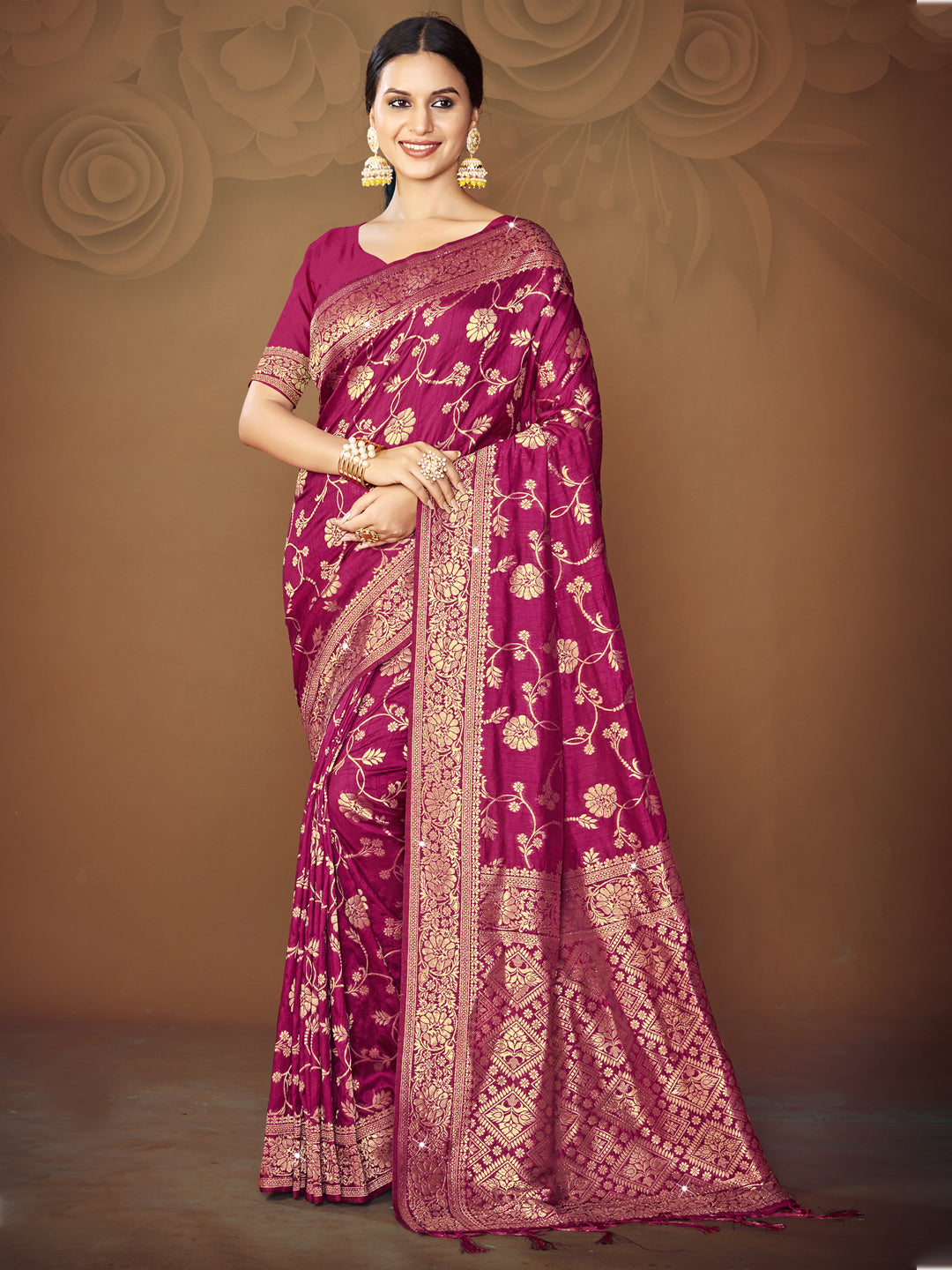 Magenta Pink Silk Saree