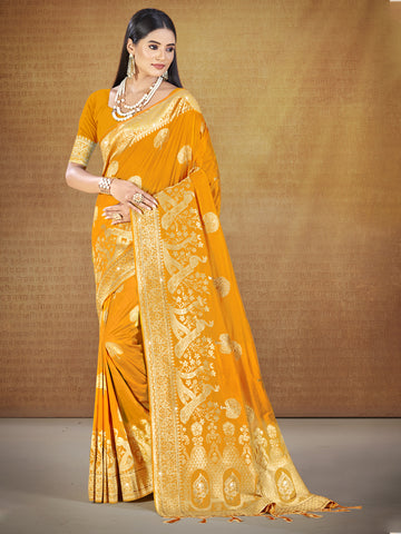 Sangam Mustard Yellow Silk Saree