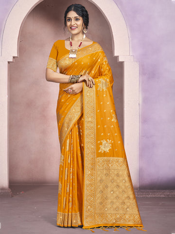 Sangam Mustard Yellow Silk Saree