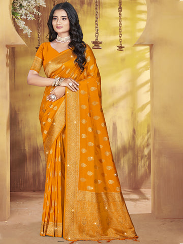 Sangam Mustard Yellow Silk Saree