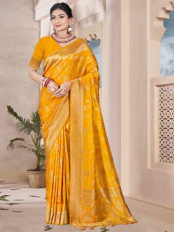 Sangam Mustard Yellow Silk Saree