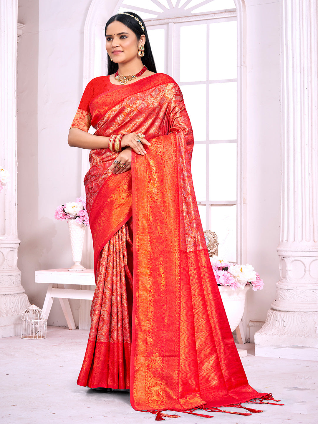 Sangam Orange Silk Saree