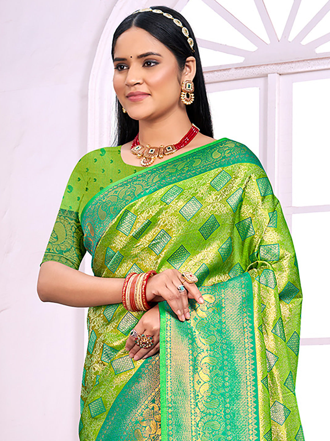 Lime Green Silk Saree