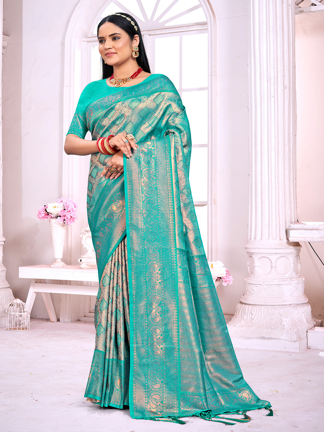 Cyan Blue Silk Saree