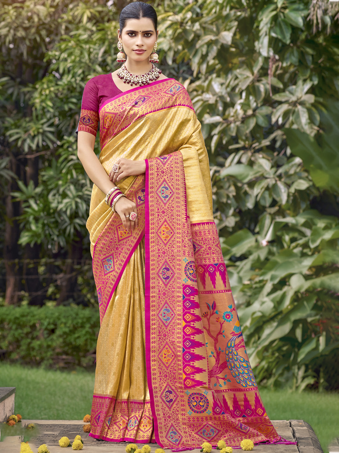 Beige Silk Saree