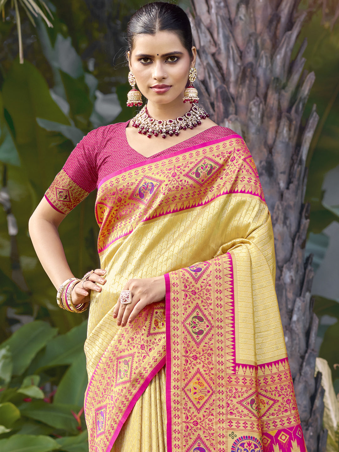 Cream Silk Saree