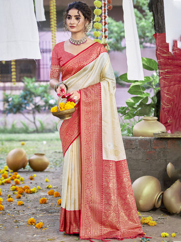 Cream Silk Saree