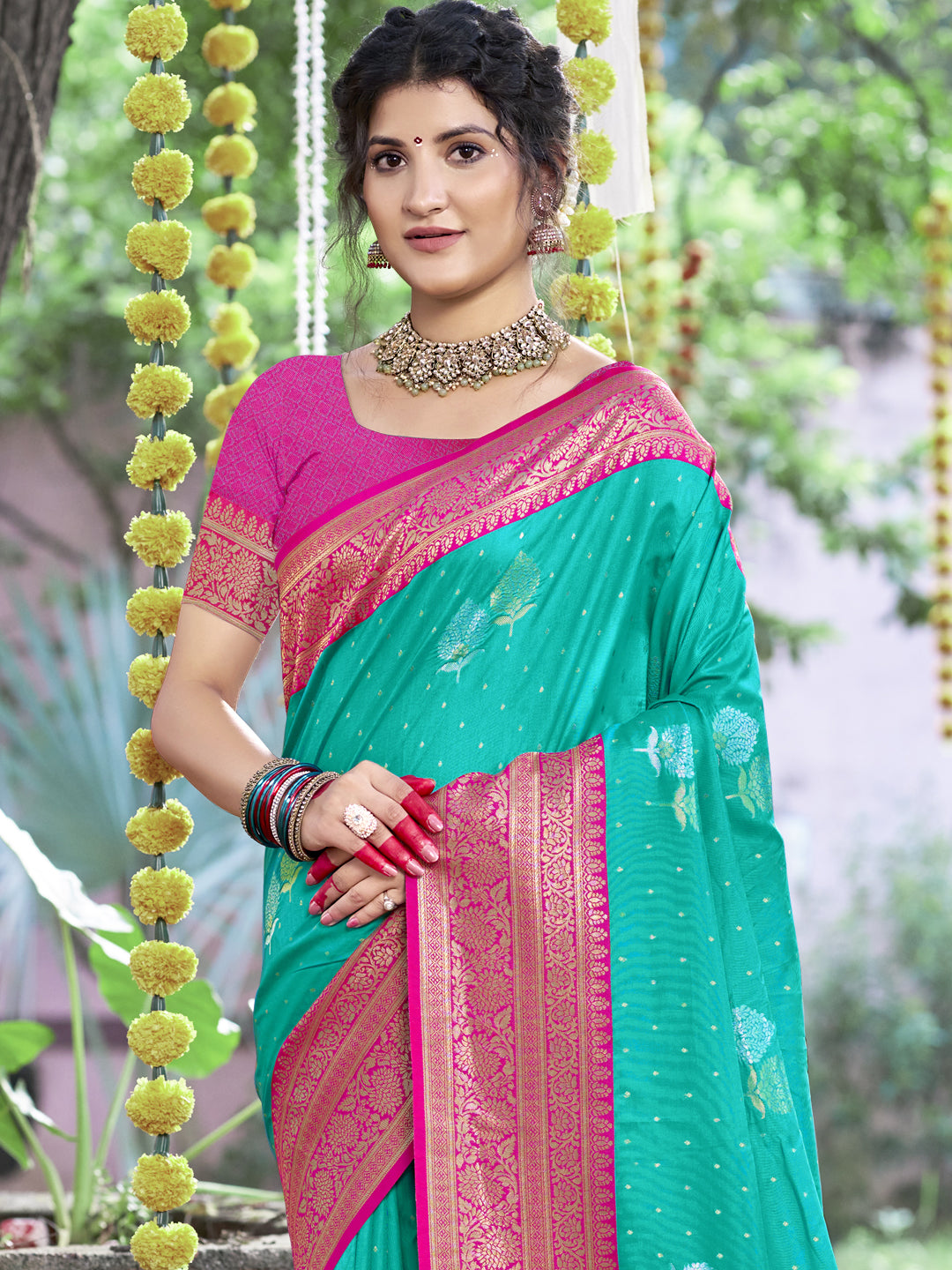 Teal Blue Silk Saree