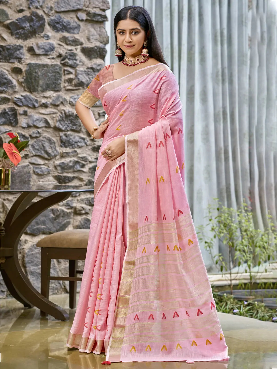 Pink Cotton Saree